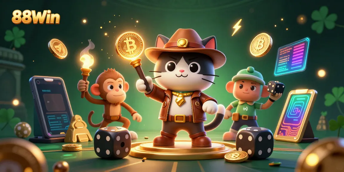 Engage in thrilling 88Win adventures as an archaeologist cat uncovers casino treasures.