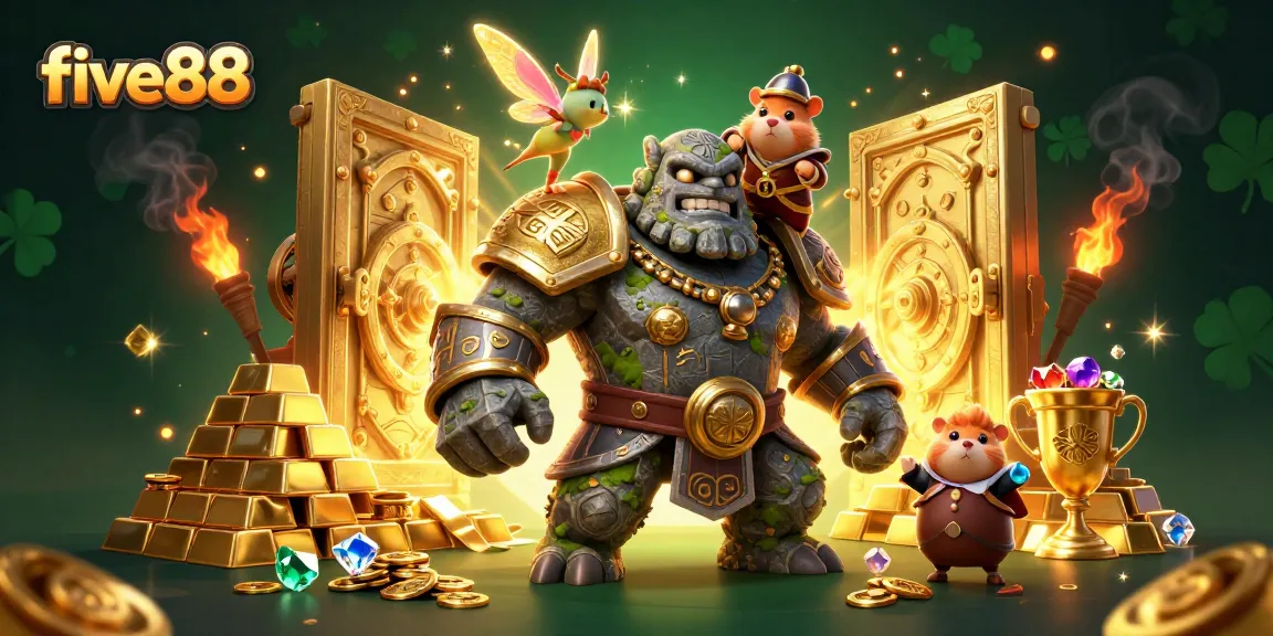Engage with five88's enchanting casino atmosphere featuring magical characters and golden treasures.