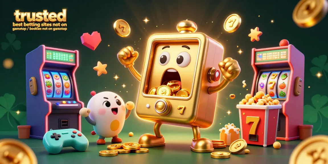 Enjoying winning moments at trusted best betting sites not on gamstop / bookies not on gamstop with vibrant 3D cartoon casino scene.