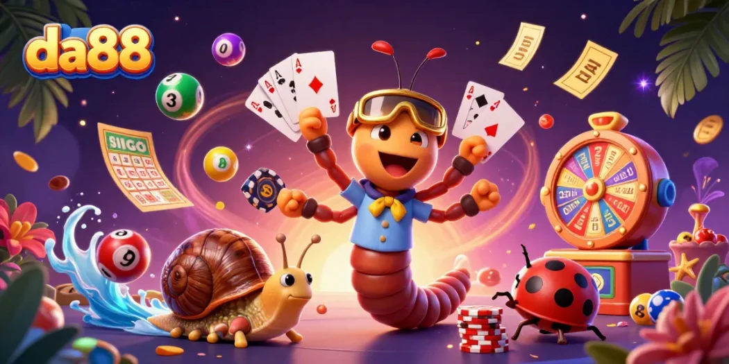 Experience da88's thrilling gaming fun with engaging characters and dynamic lottery elements.