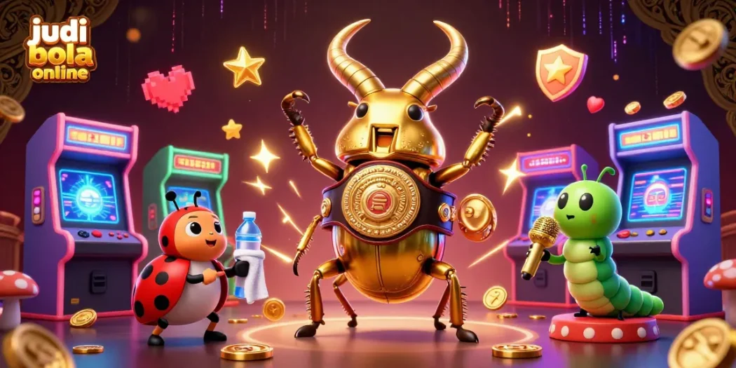 Experience judi bola online action with a vibrant, dynamic scene of cartoon characters in a casino-themed showdown.