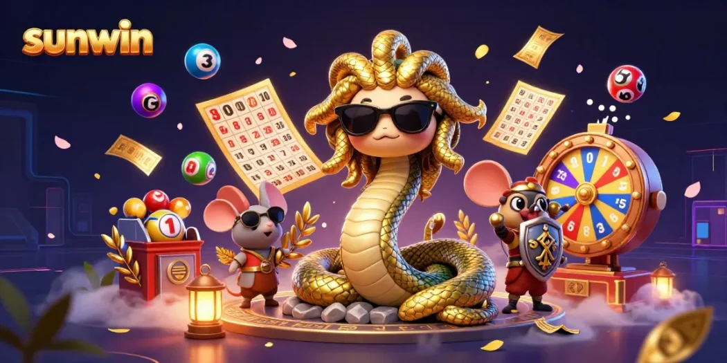 Win big at sunwin with a lively bingo scene featuring charming characters and vibrant lottery elements.